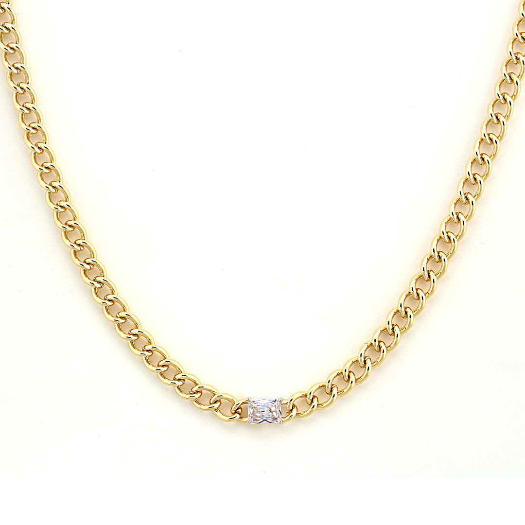 necklace curb chain w rectangle stone
