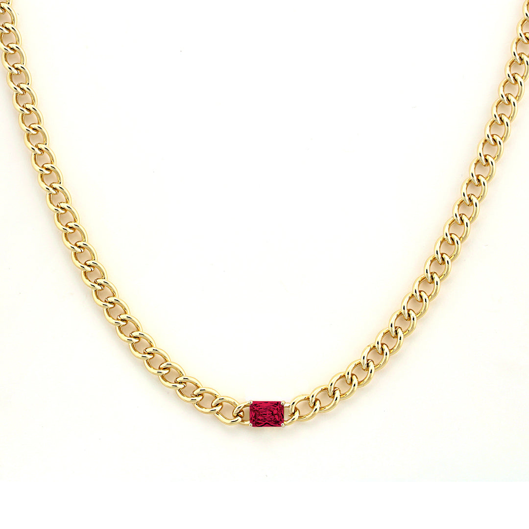 necklace curb chain w rectangle stone
