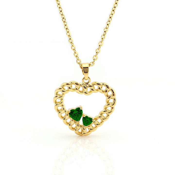 necklace curb chain outline heart w stones