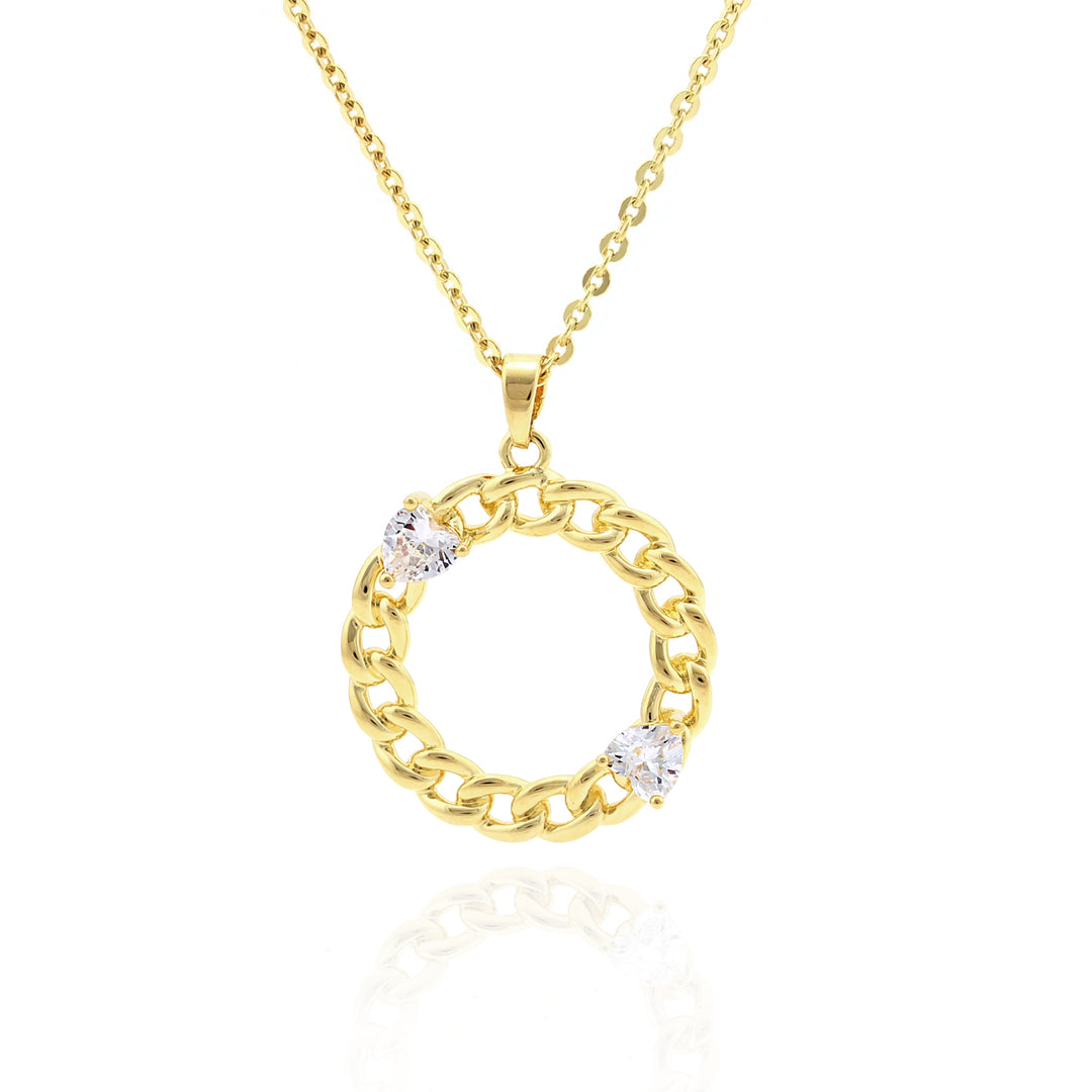 necklace curb circle w heart stones