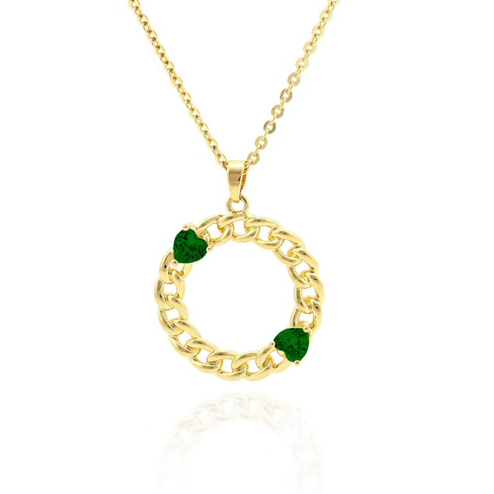 necklace curb circle w heart stones