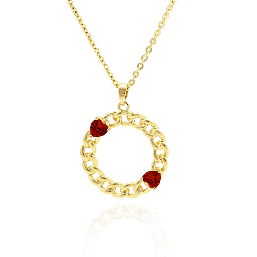 necklace curb circle w heart stones