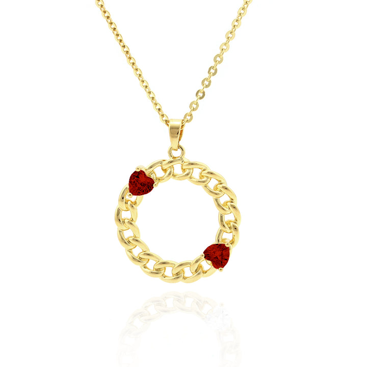 necklace curb circle w heart stones