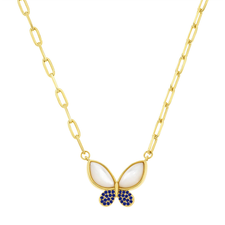 necklace puffed mother of pearl butterfly pendant