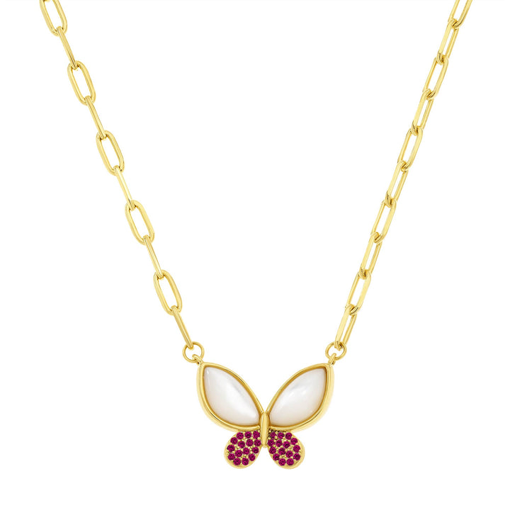 necklace puffed mother of pearl butterfly pendant
