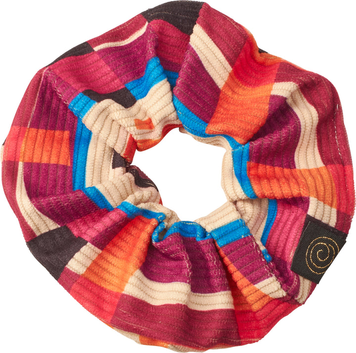 pony scrunchie geometric corduroy