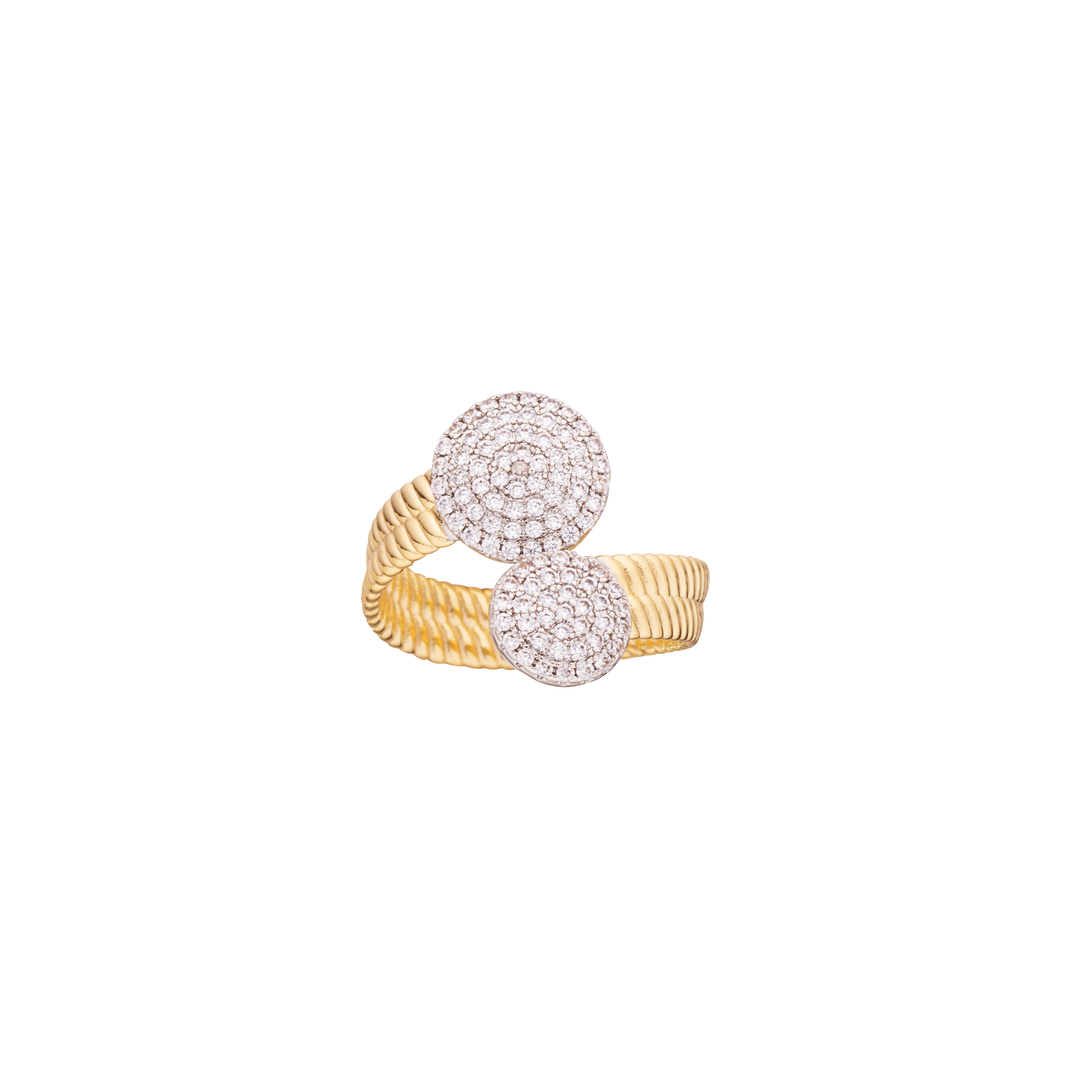 ring double beaded overlapping round cz end