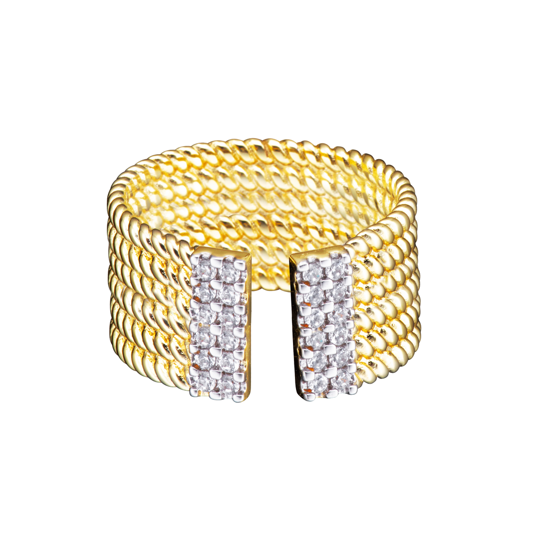 ring open braided six row cz square edge