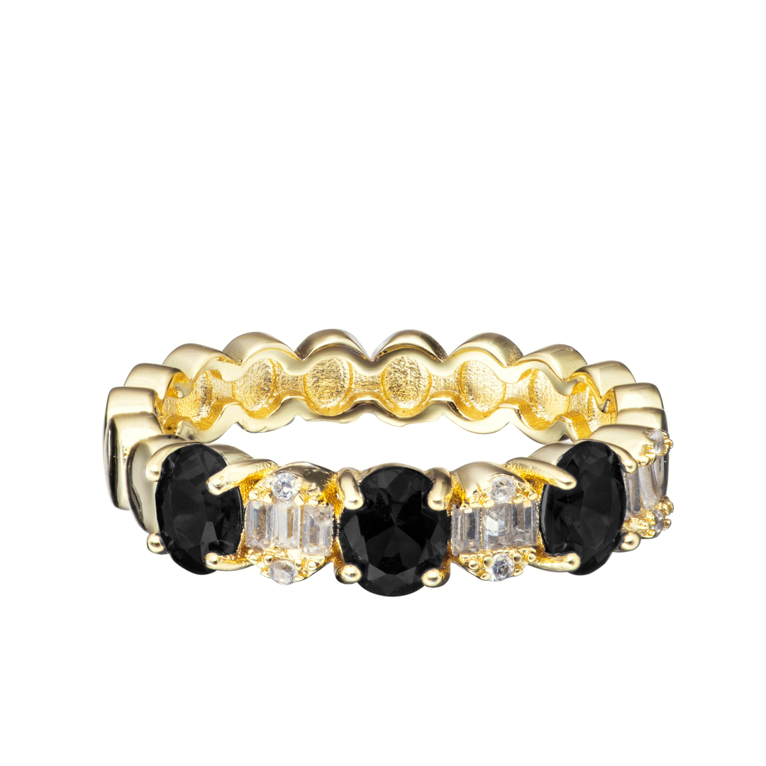 ring gold oval center cz baguette alternating