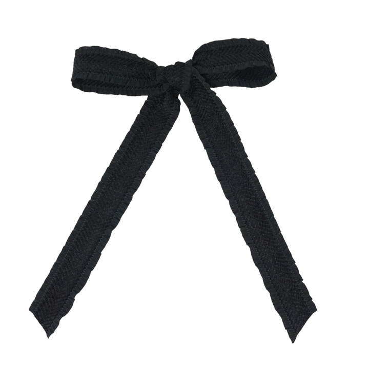clip bow ruffle velvetty herringbone