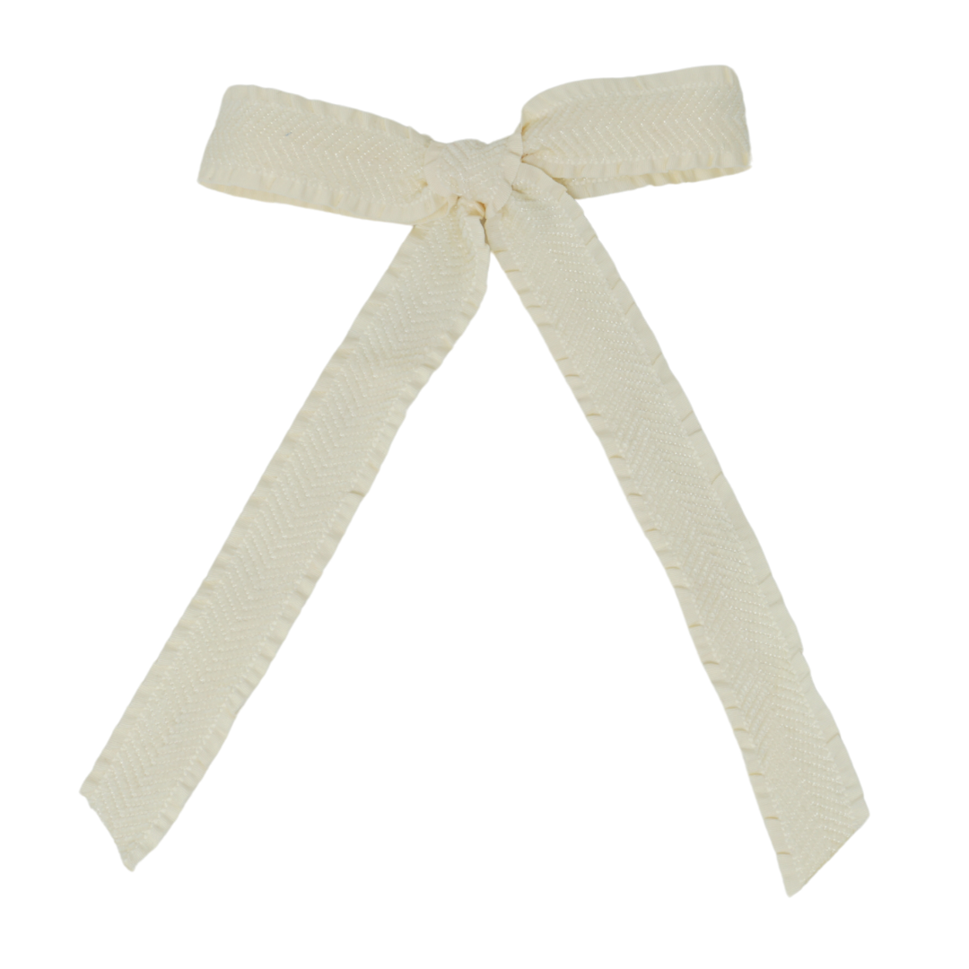 clip bow ruffle velvetty herringbone