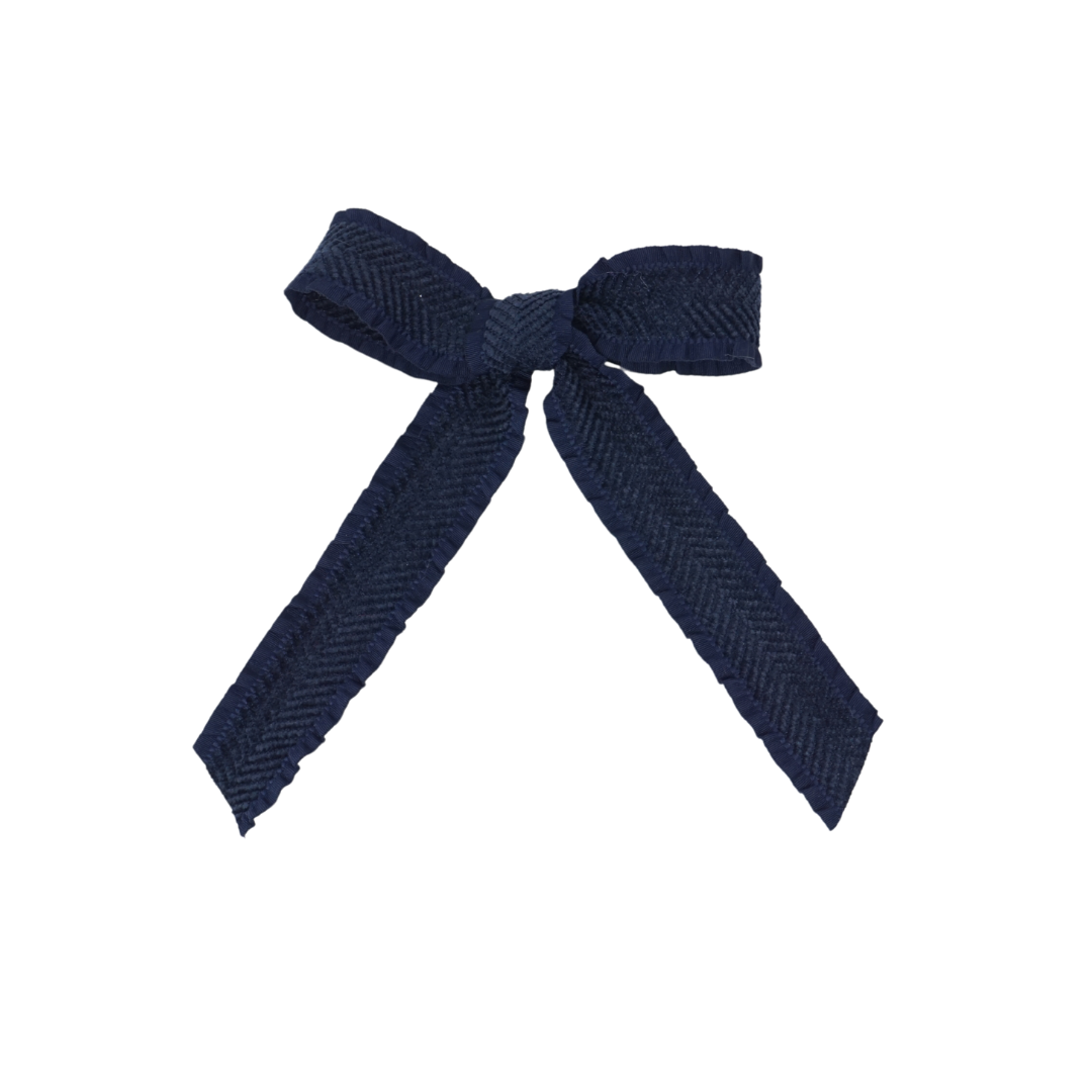 clip bow ruffle velvetty herringbone