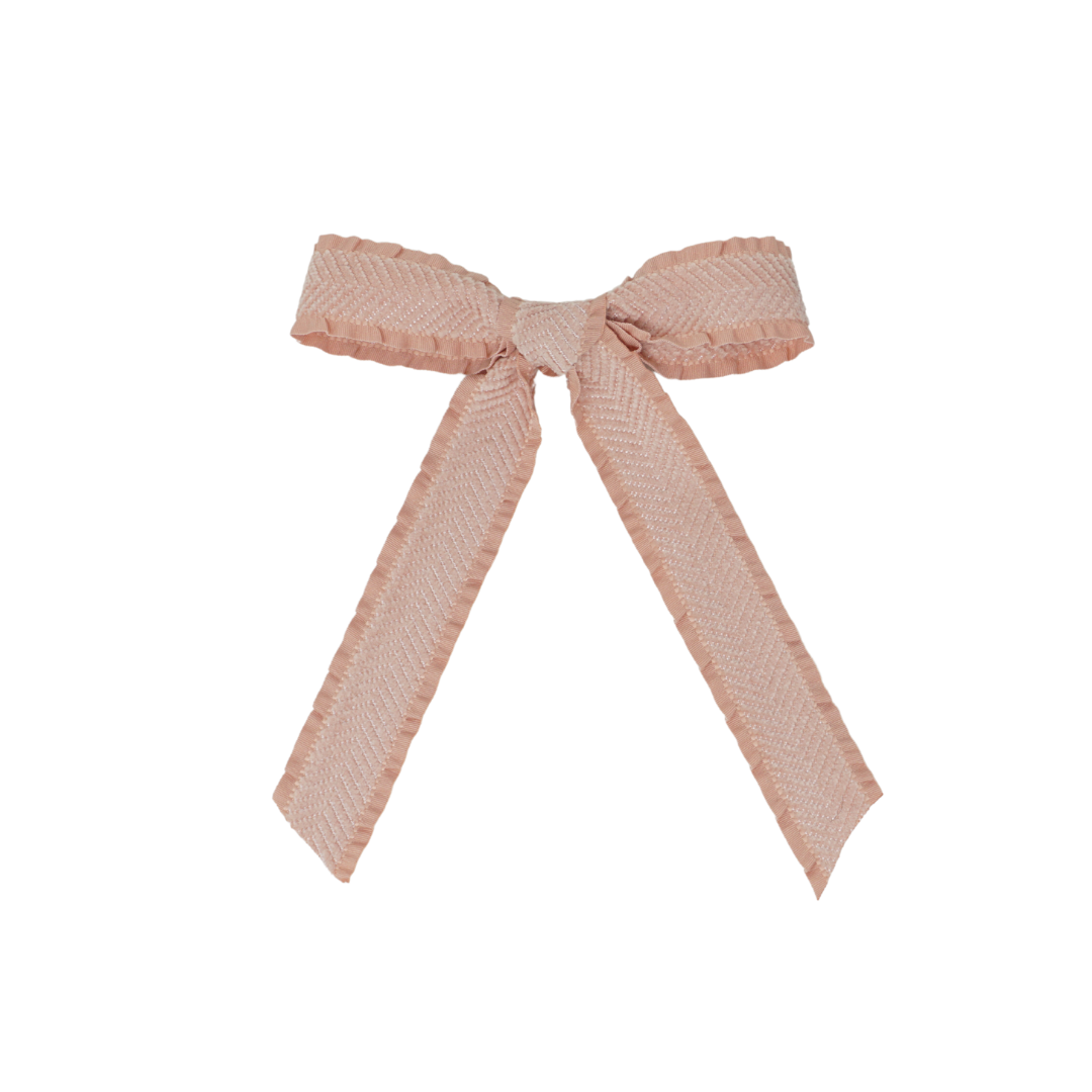 clip bow ruffle velvetty herringbone