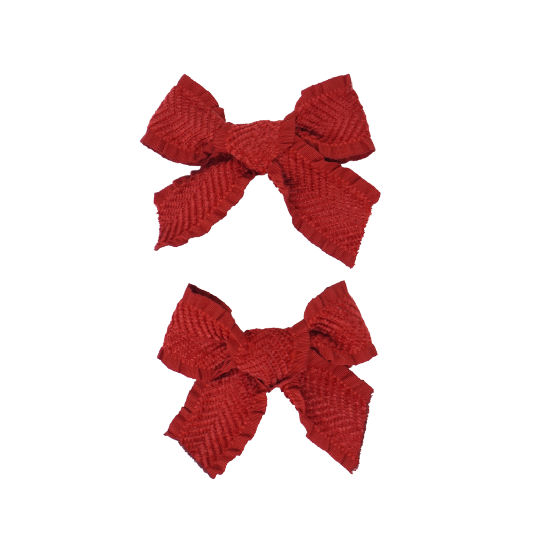 clip bow ruffle velvetty herringbone set