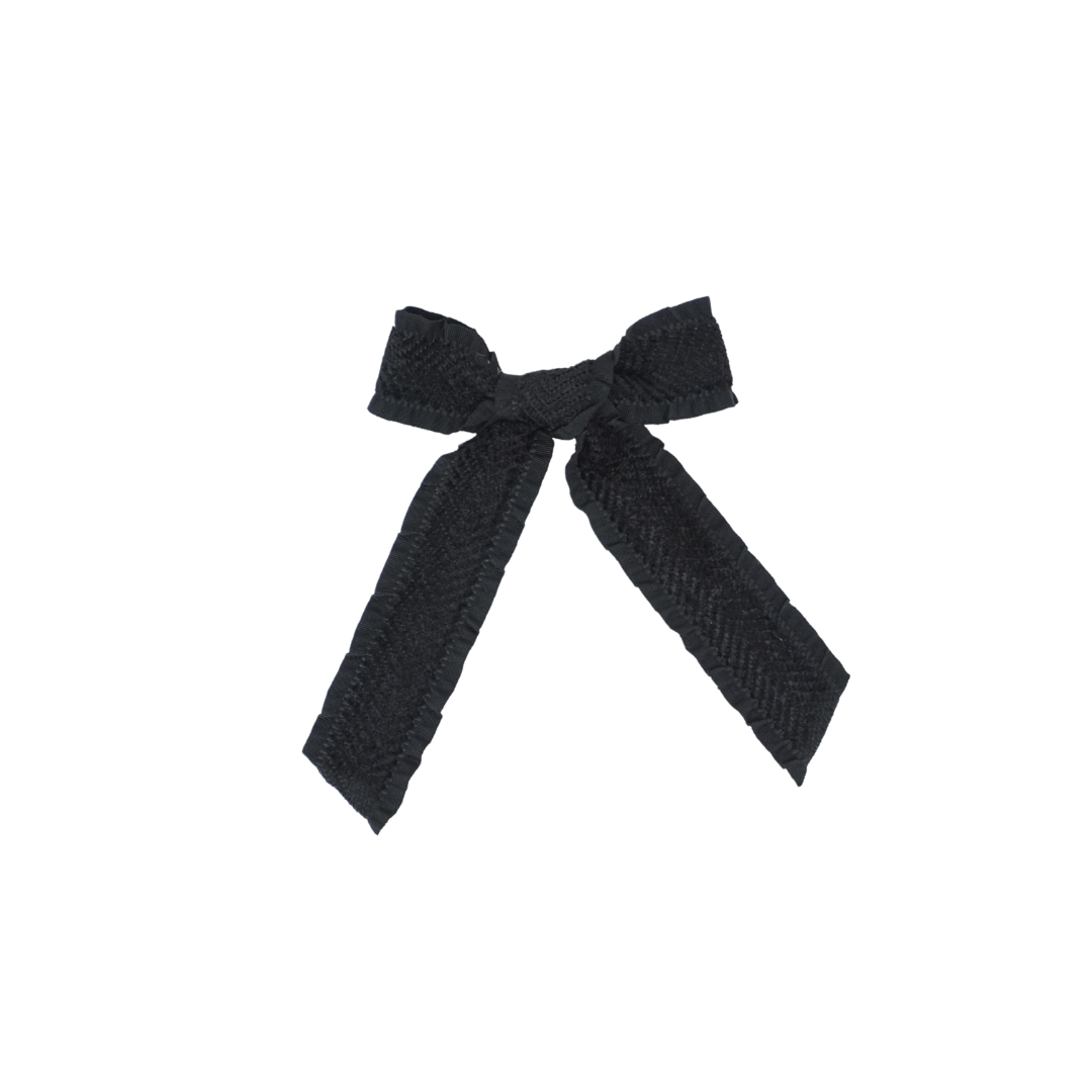 clip bow ruffle velvetty herringbone