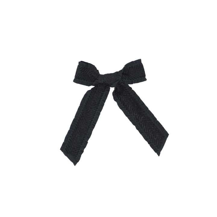 clip bow ruffle velvetty herringbone