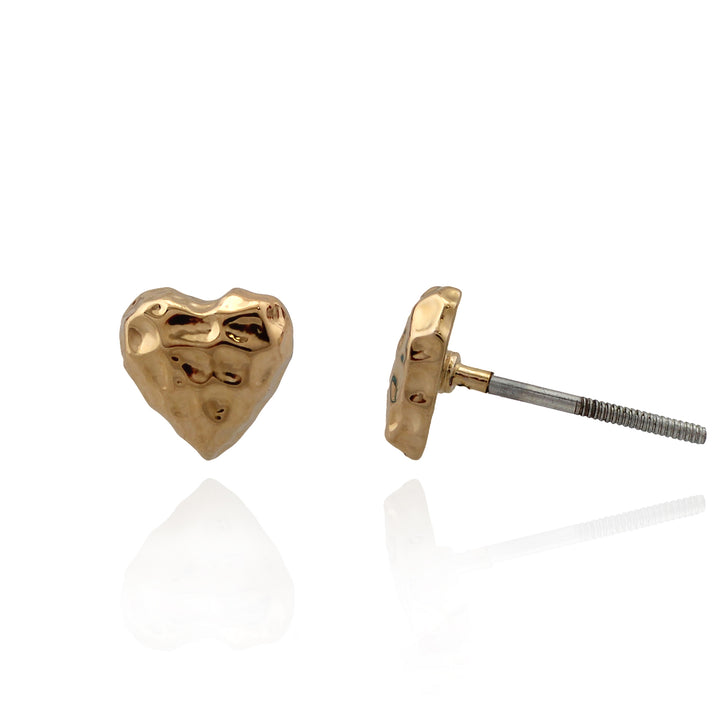 earring stud puffed hammered heart