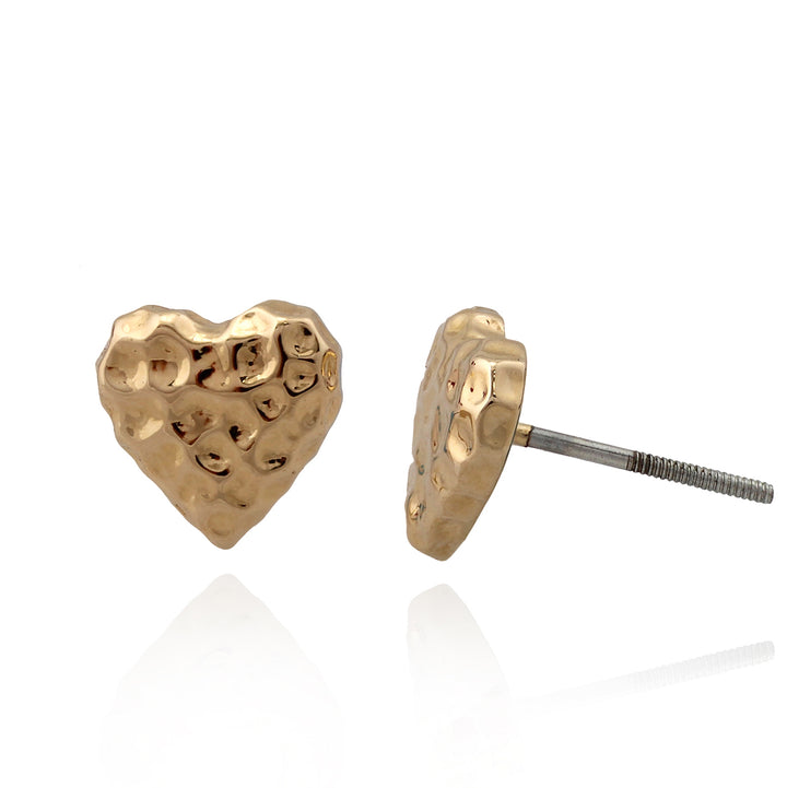 earring stud puffed hammered heart