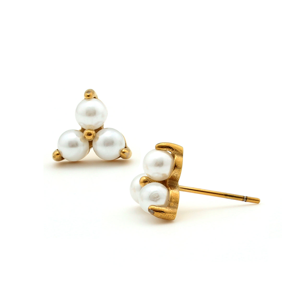 earring stud triple pearl