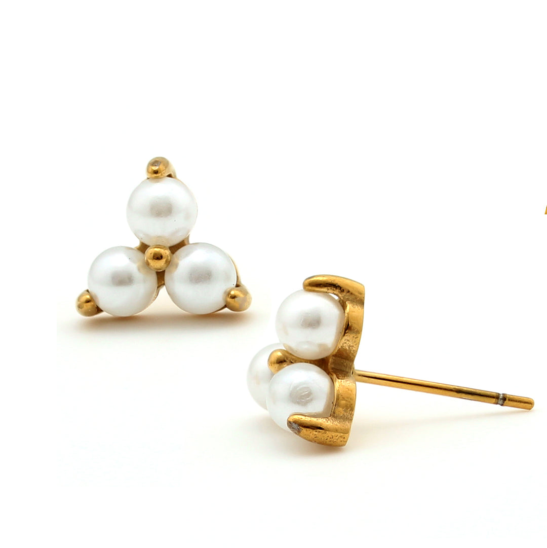 earring stud triple pearl