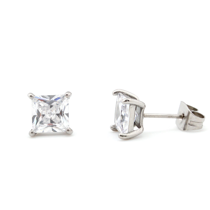 earring stud square stone
