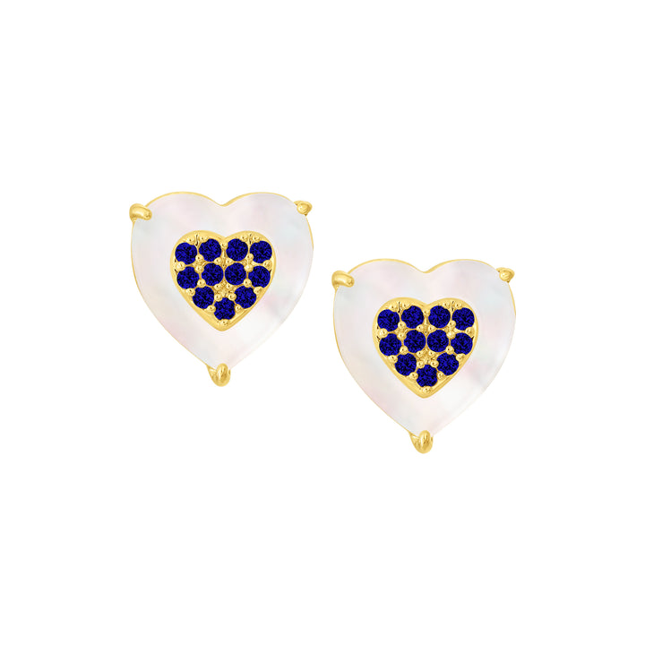 earring stud cz filled mop heart