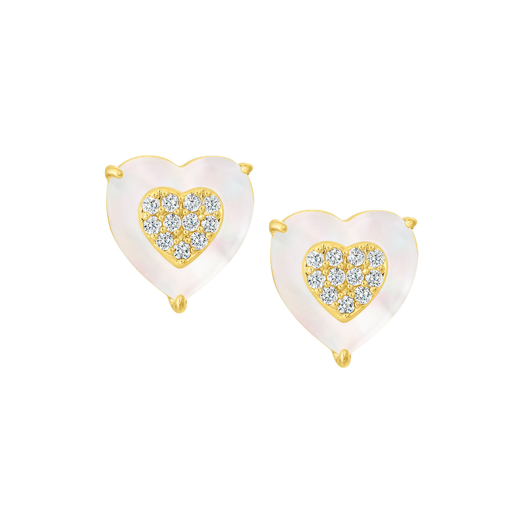 earring stud cz filled mop heart
