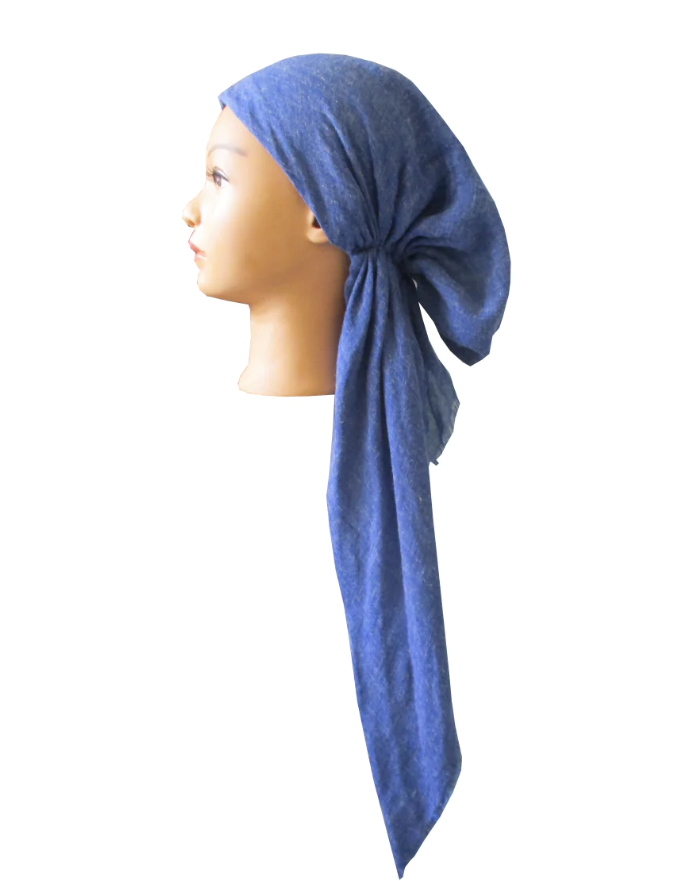 headscarf pretied heathered denim