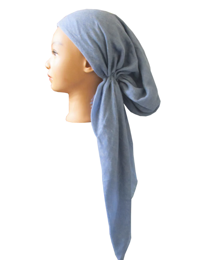 headscarf pretied heathered denim