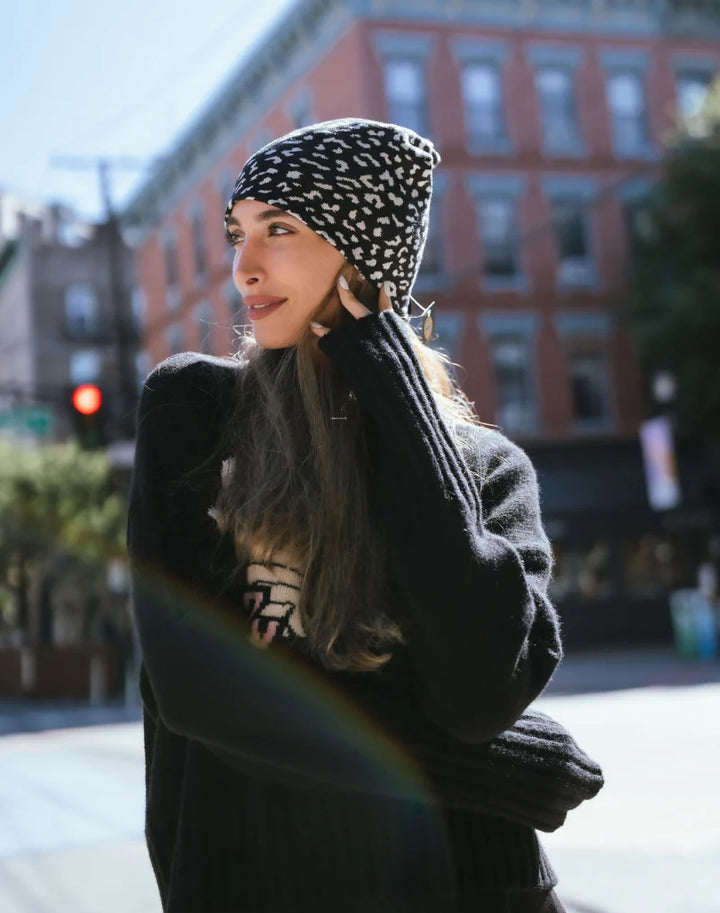 beanie cashmere leopard