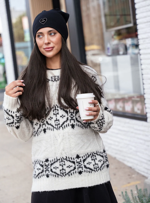 beanie ribbed gunmetal heart
