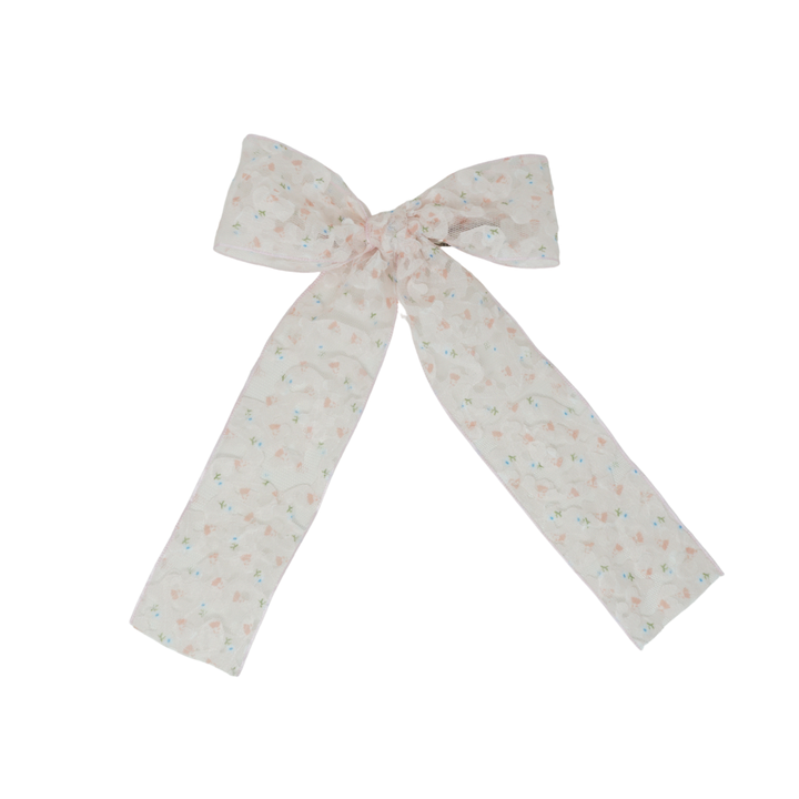 clip sheer 3d flower printed ribbon bow