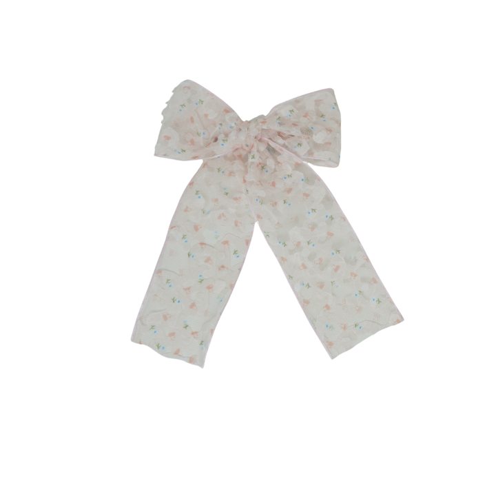clip sheer 3d flower printed ribbon bow