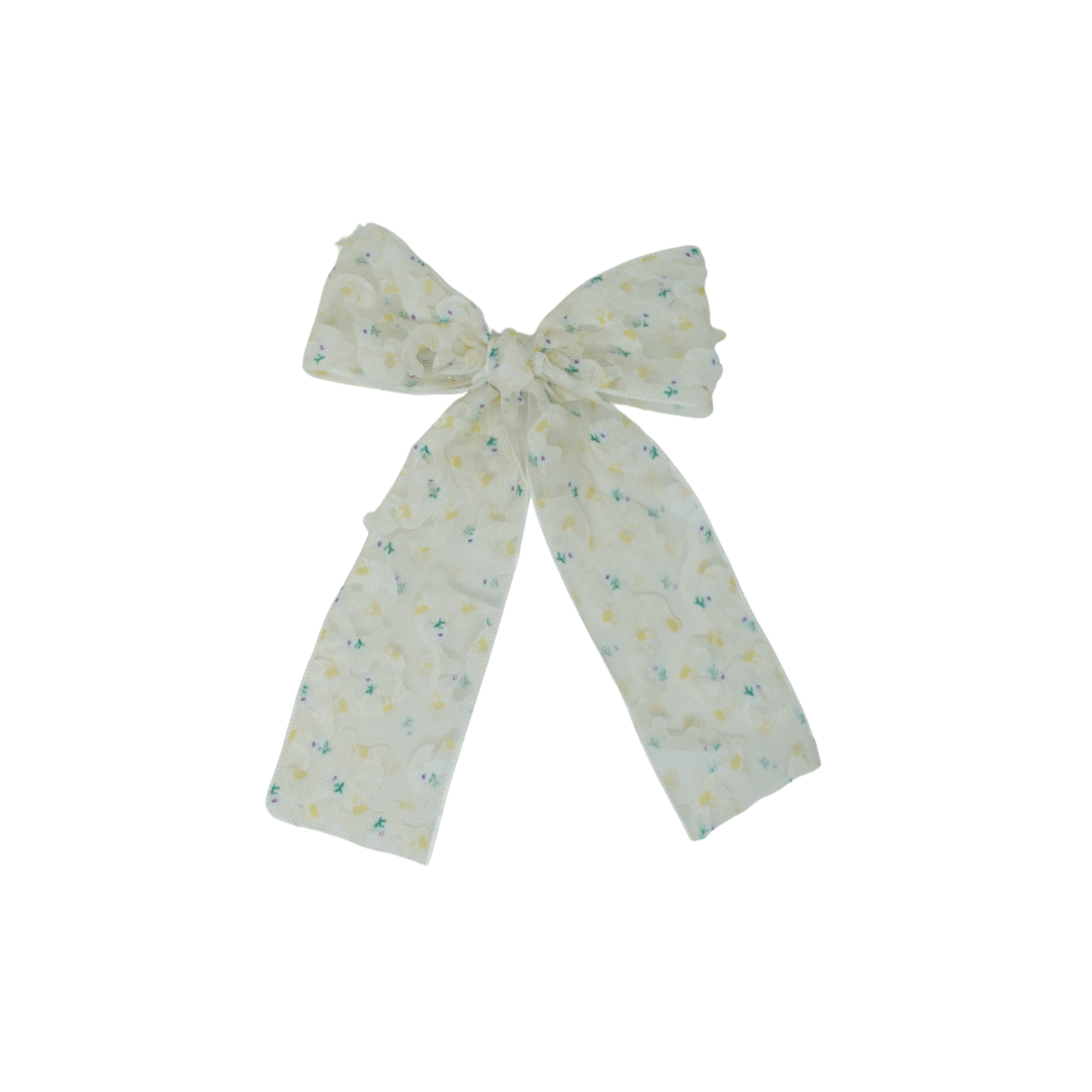 clip sheer 3d flower printed ribbon bow