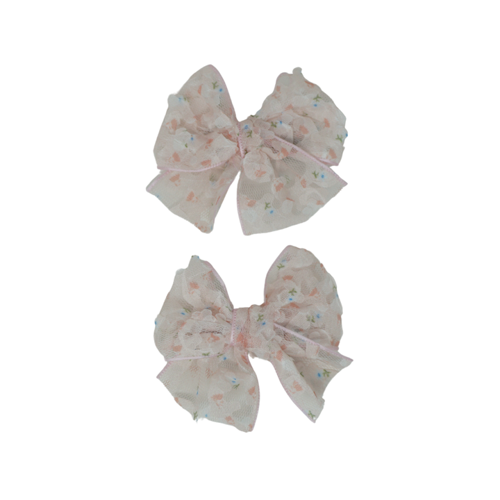 clip sheer 3d flower printed ribbon bow set