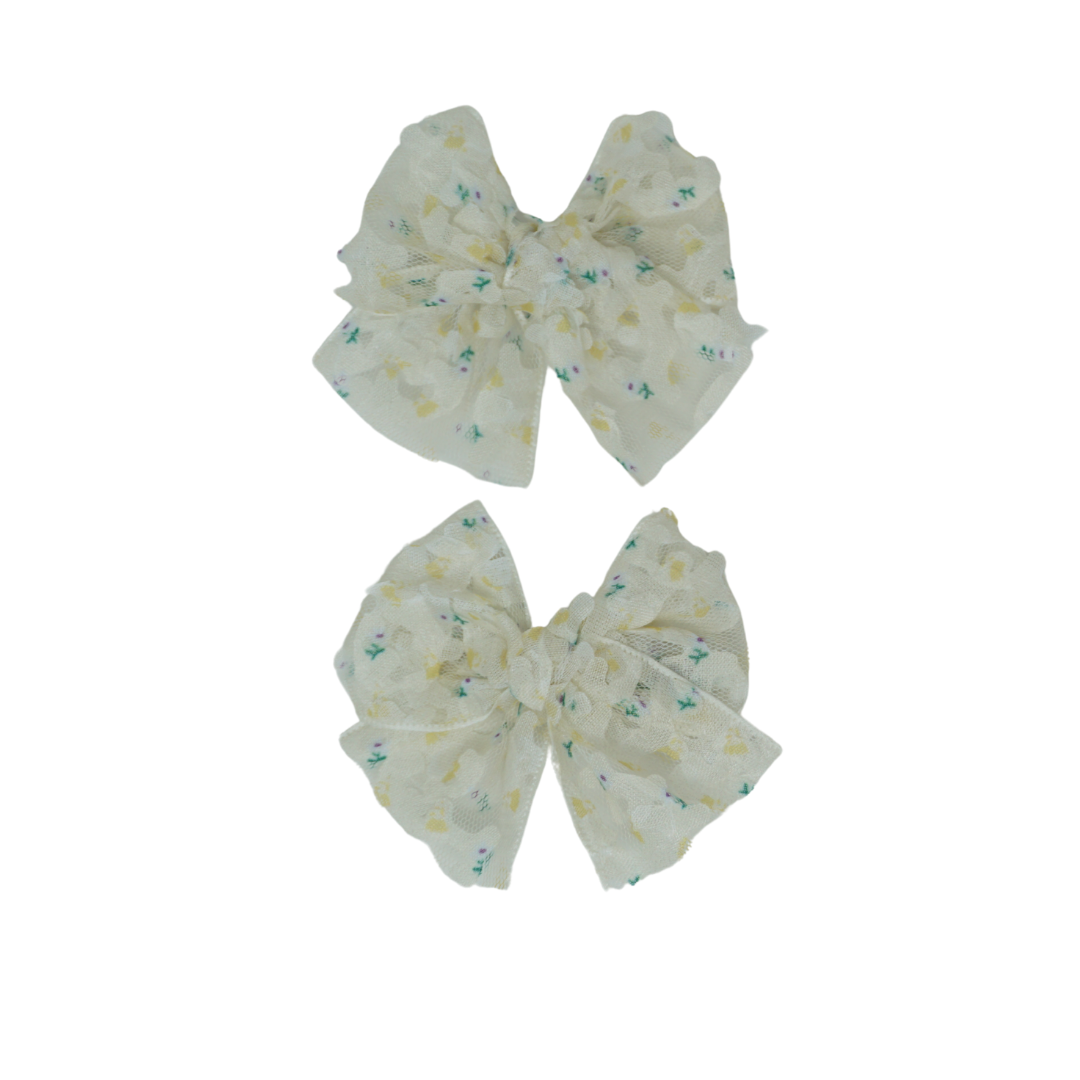 clip sheer 3d flower printed ribbon bow set
