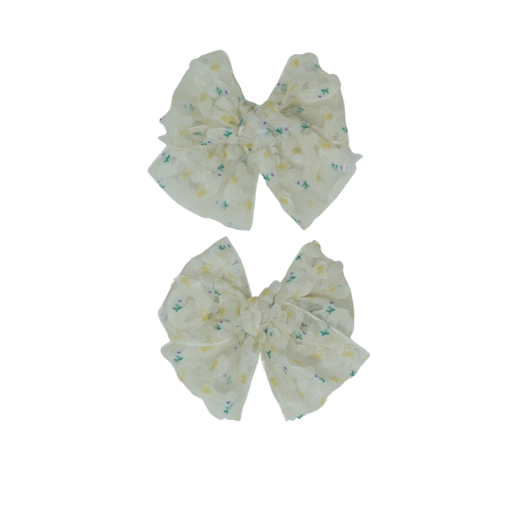 clip sheer 3d flower printed ribbon bow set