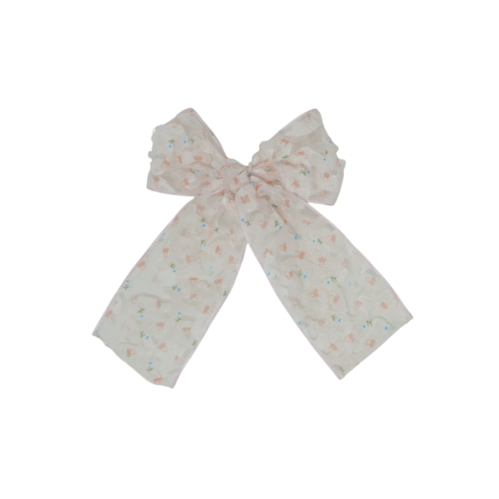 clip sheer 3d flower printed ribbon bow