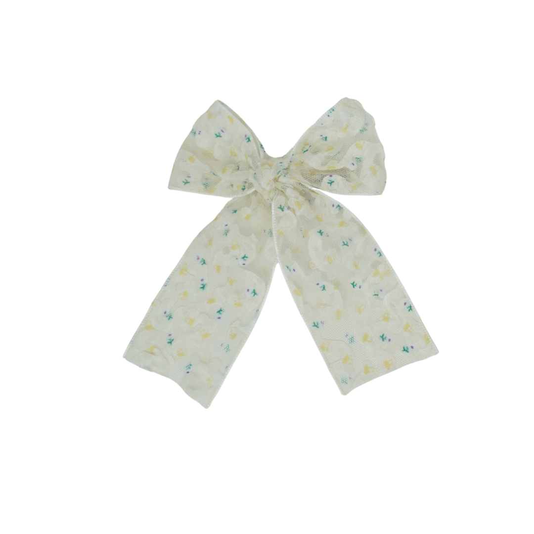 clip sheer 3d flower printed ribbon bow