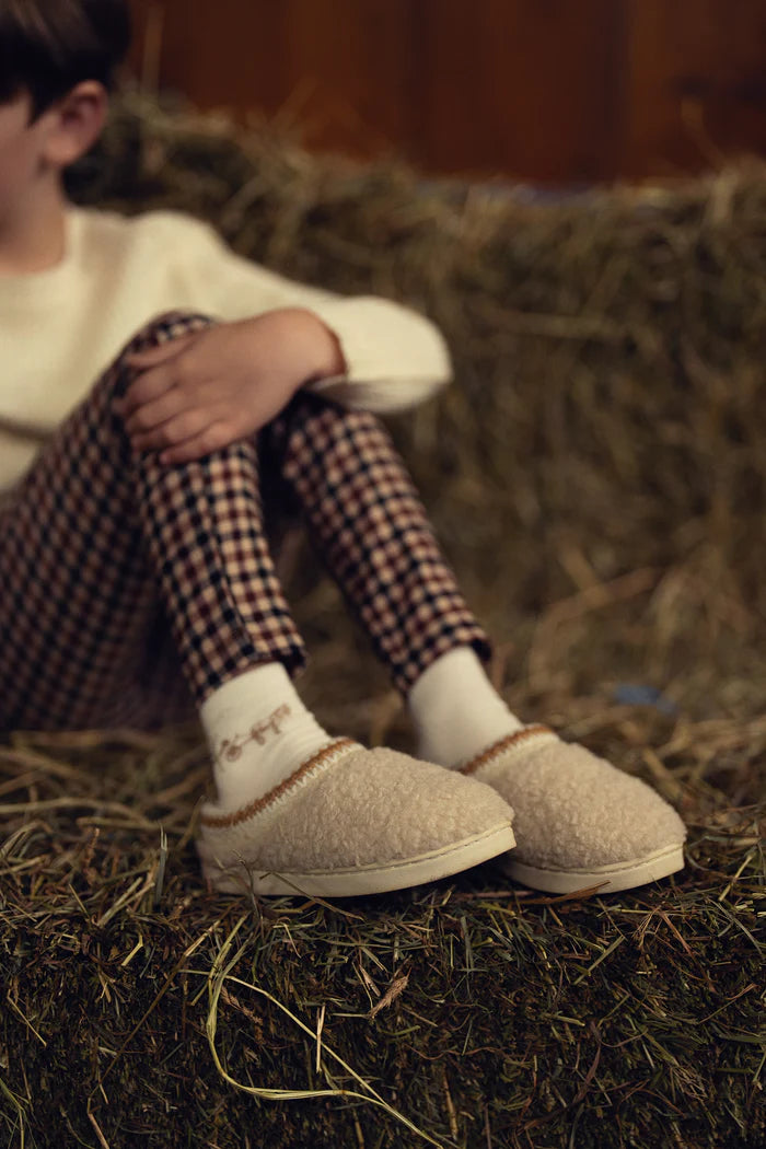 slipper shearling embroidered trim