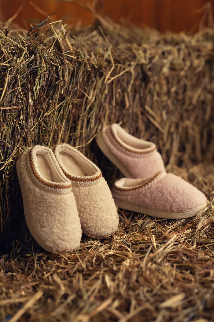slipper shearling embroidered trim