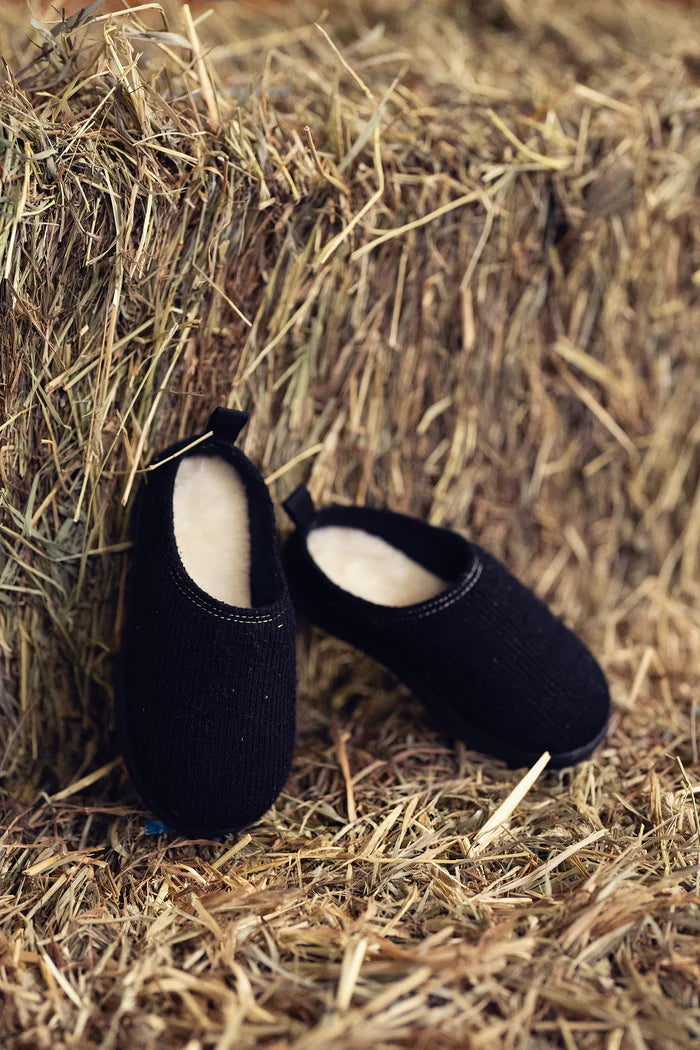 slipper shearling embroidered trim