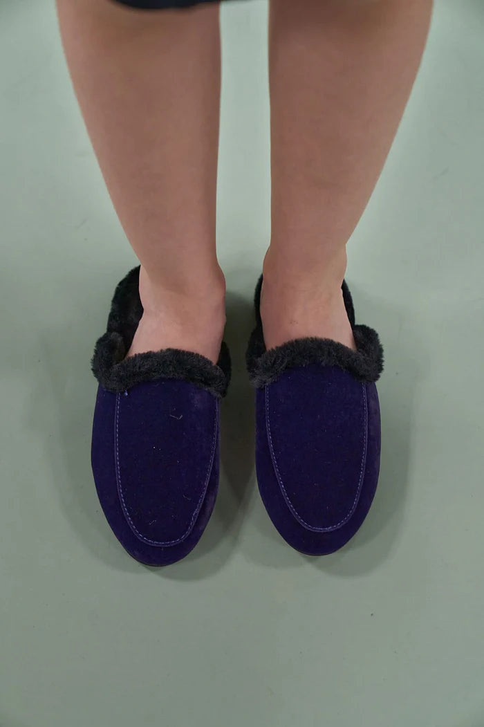 slipper fur lined velvet slingback