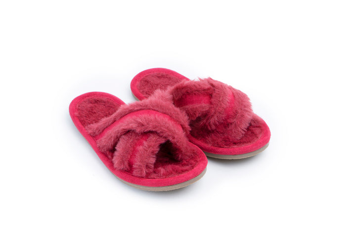 slipper plush criss cross hard sole