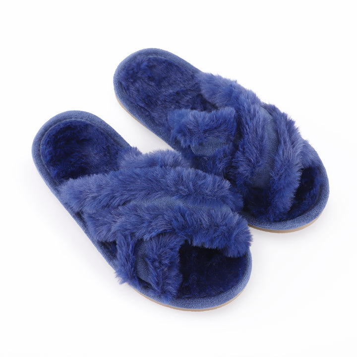 slipper plush criss cross hard sole