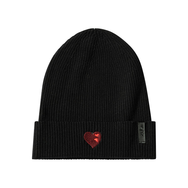 hat embroidered double heart with cuff