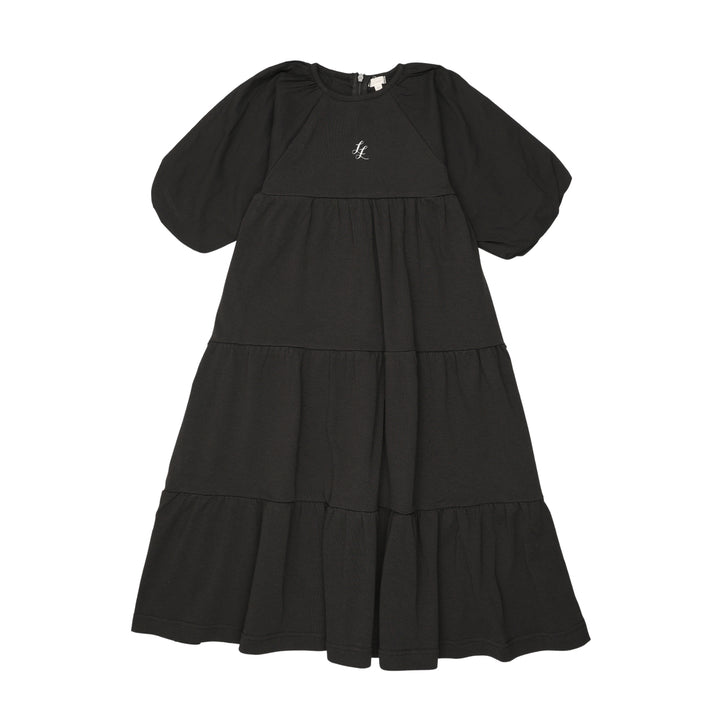 maxi dress short puff sleeves tiered