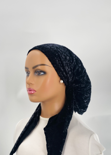 headscarf streaked leopard velour