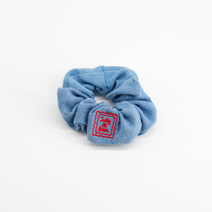 pony scrunchie denim stamp