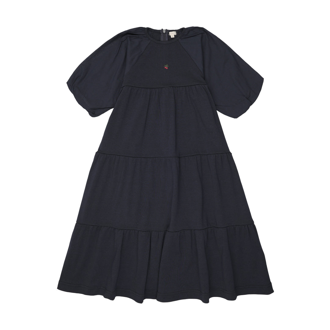 maxi dress short puff sleeves tiered